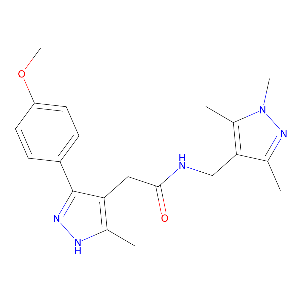 2-[5-(4-methoxyphenyl)-3-methyl-1H-pyrazol-4-yl]-N-[(1,3,5-trimethyl-1H-pyrazol-4-yl)methyl]acetamide molecular structure, CAS 1491131-79-3