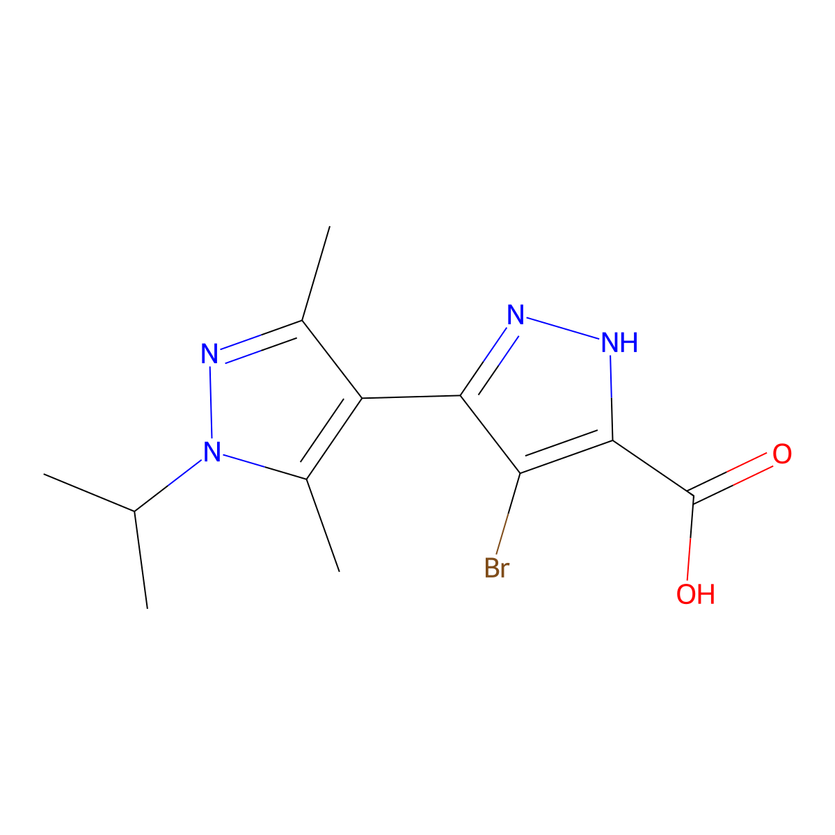 4-bromo-1'-isopropyl-3',5'-dimethyl-1H,1'H-[3,4'-bipyrazole]-5-carboxylic acid molecular structure, CAS 1491131-86-2