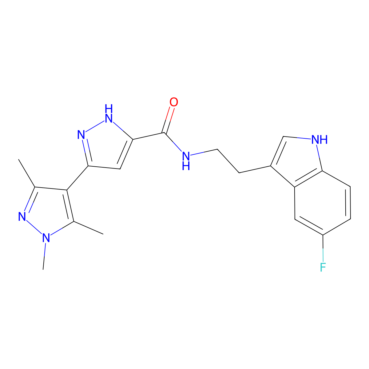 N-[2-(5-fluoro-1H-indol-3-yl)ethyl]-1',3',5'-trimethyl-1'H,2H-3,4'-bipyrazole-5-carboxamide molecular structure, CAS 1491132-12-7