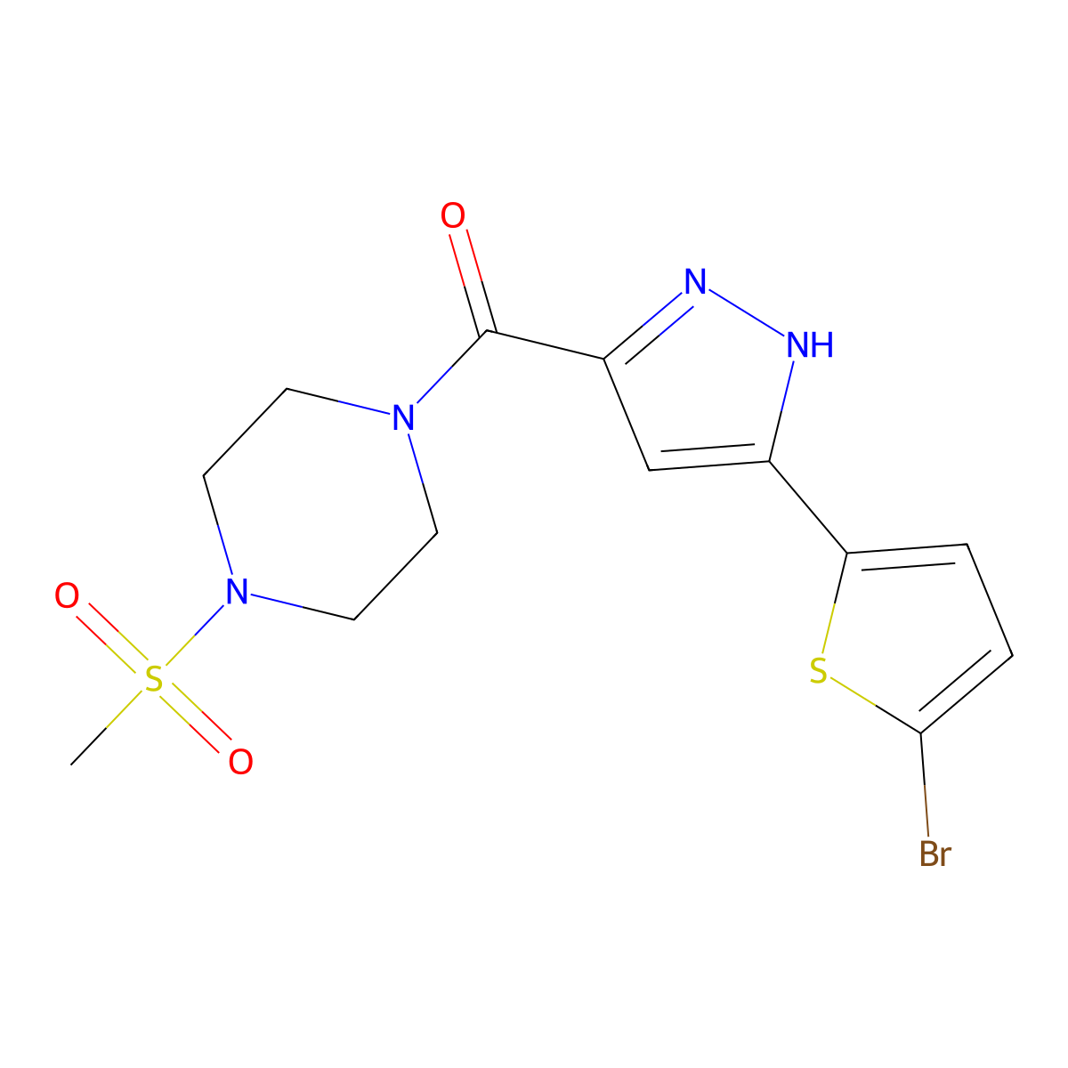 [5-(5-bromo-2-thienyl)-1H-pyrazol-3-yl][4-(methylsulfonyl)piperazino]methanone molecular structure, CAS 1491132-14-9