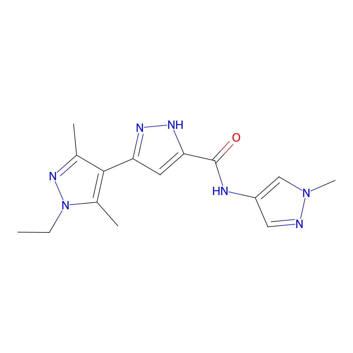 1'-ethyl-3',5'-dimethyl-N-(1-methyl-1H-pyrazol-4-yl)-1'H,2H-3,4'-bipyrazole-5-carboxamide molecular structure, CAS 1491132-25-2