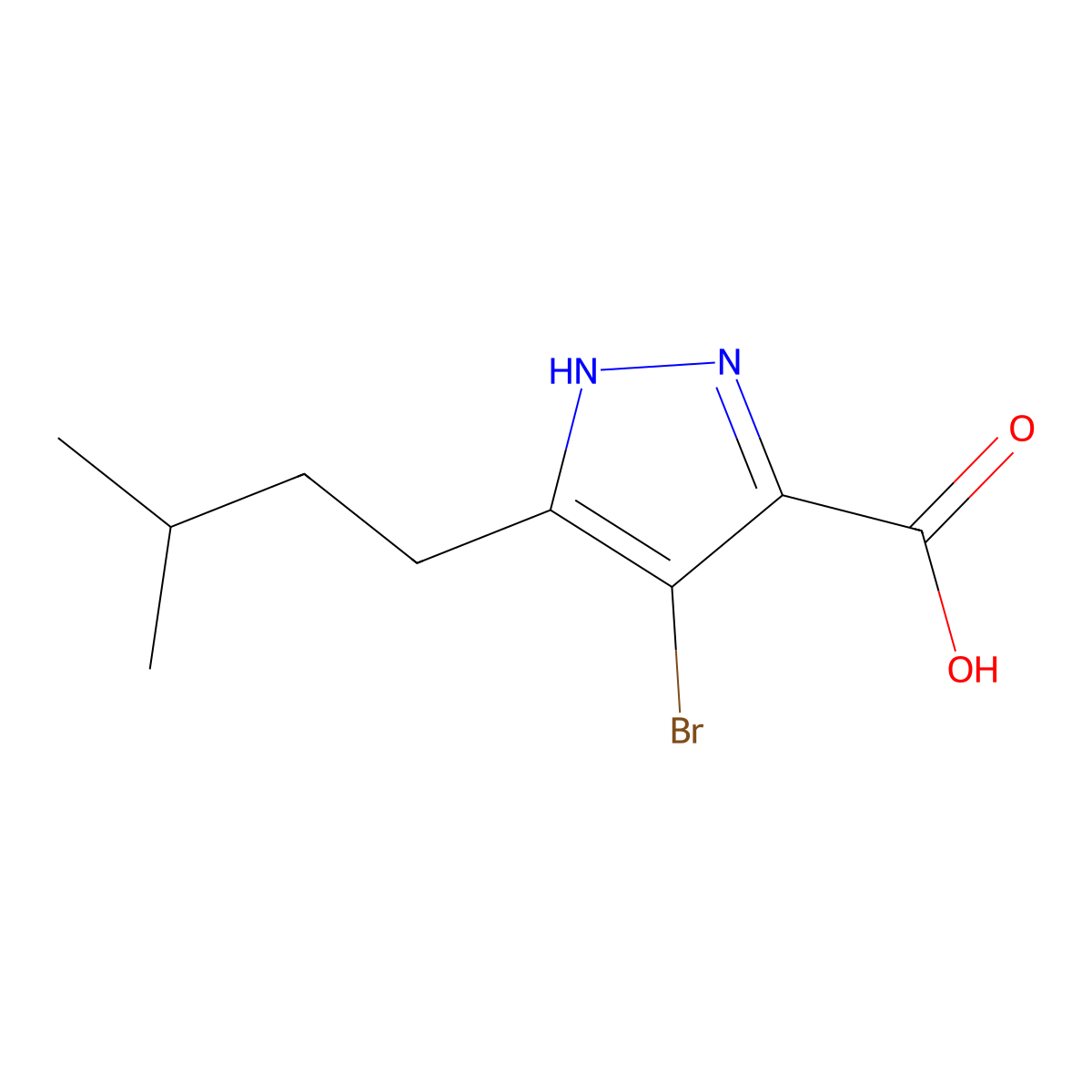 4-bromo-3-isopentyl-1H-pyrazole-5-carboxylic acid molecular structure, CAS 1491132-35-4