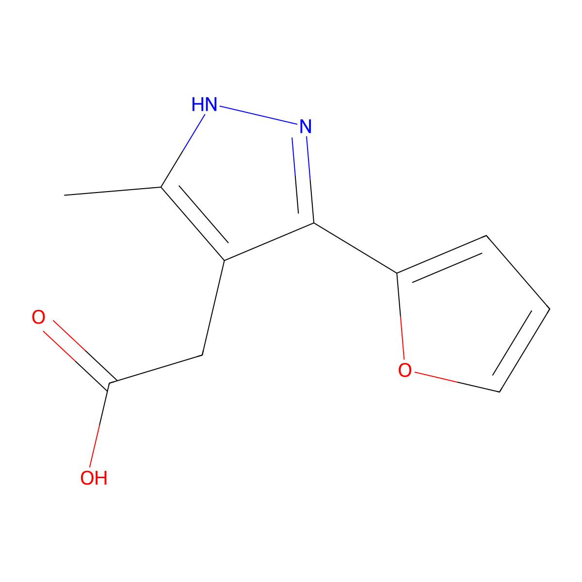 2-(5-(furan-2-yl)-3-methyl-1H-pyrazol-4-yl)acetic acid molecular structure, CAS 1491132-37-6