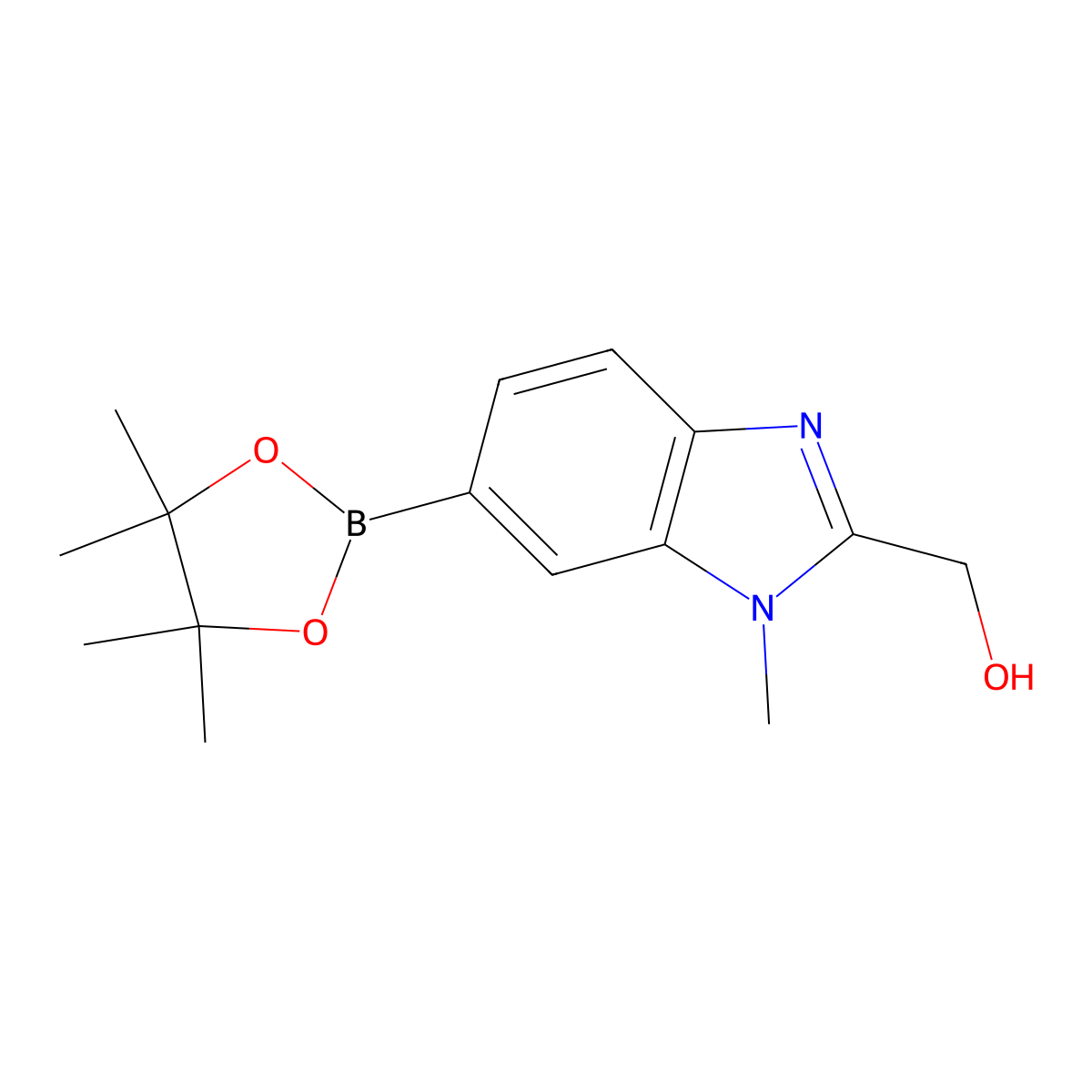 (1-Methyl-6-(4,4,5,5-tetramethyl-1,3,2-dioxaborolan-2-yl)-1H-benzo[d]imidazol-2-yl)methanol molecular structure, CAS 1491138-56-7