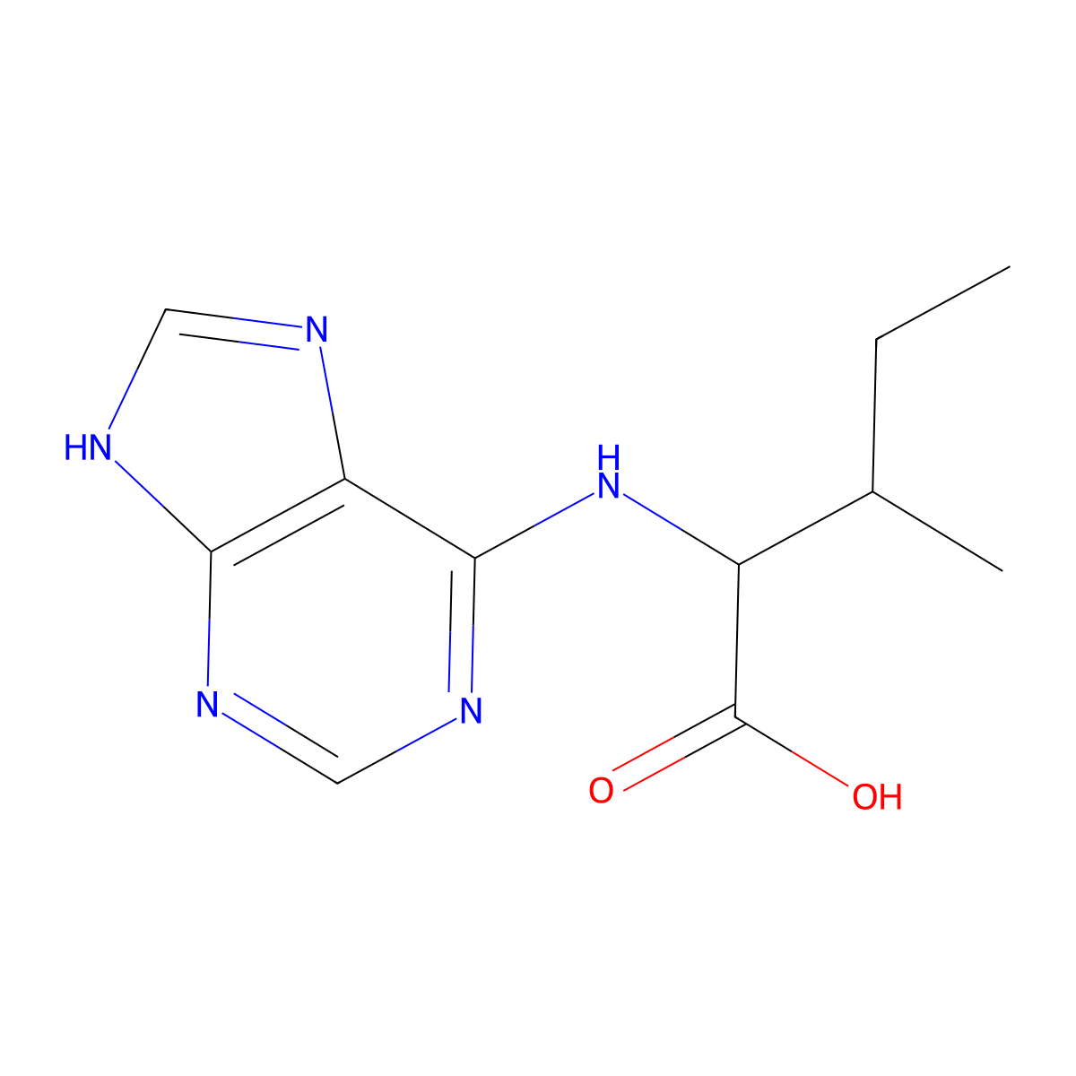3-methyl-2-(7H-purin-6-ylamino)pentanoic Acid molecular structure, CAS 1491139-77-5