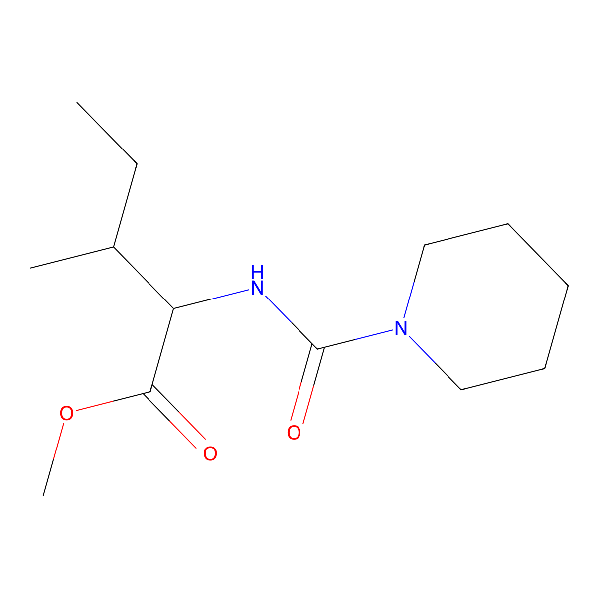 Methyl 3-methyl-2-(piperidine-1-carbonylamino)pentanoate molecular structure, CAS 1491139-98-0