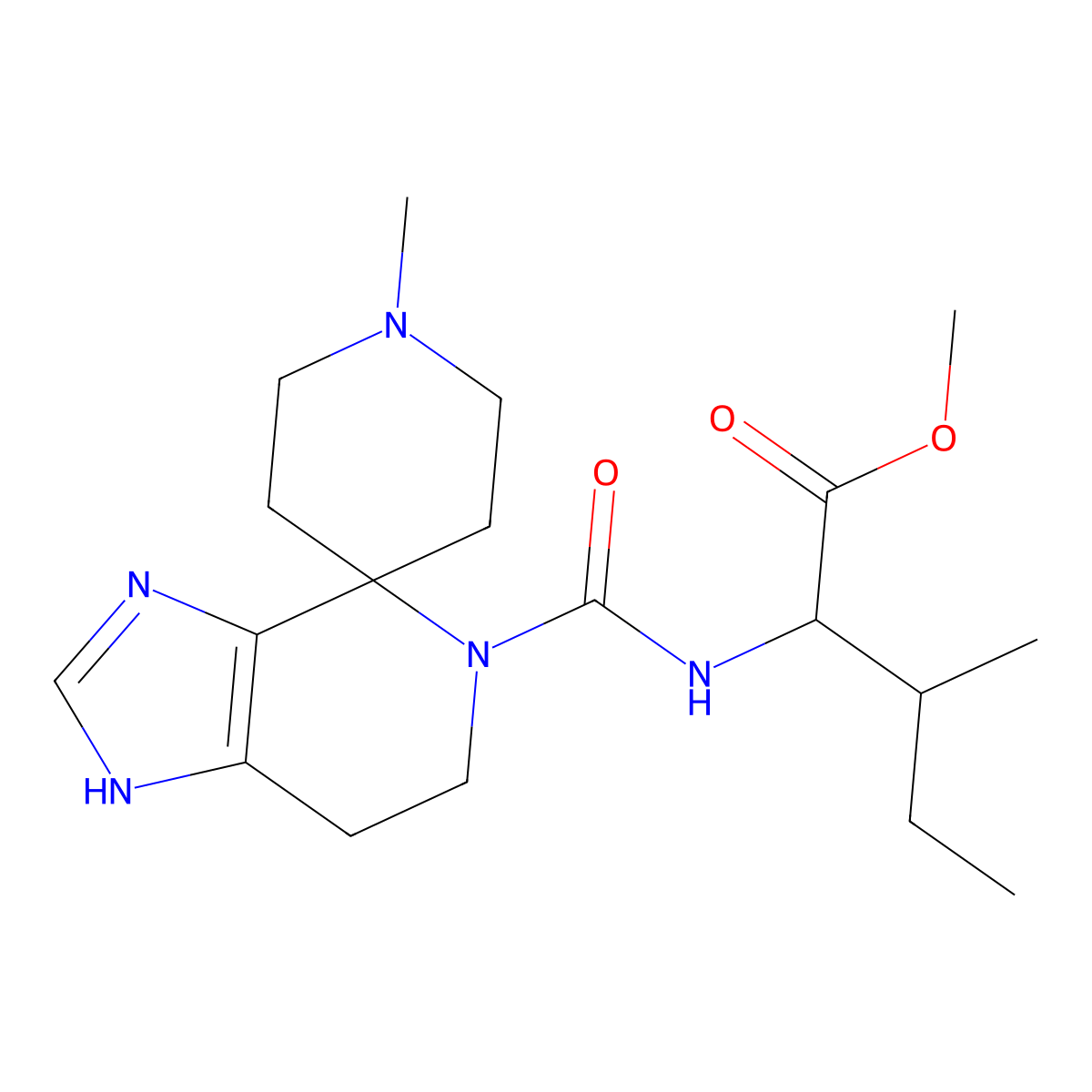(2S,3R)-methyl 3-methyl-2-(1'-methyl-3,5,6,7-tetrahydrospiro[imidazo[4,5-c]pyridine-4,4'-piperidin]-5-ylcarboxamido)pentanoate molecular structure, CAS 1491145-36-8