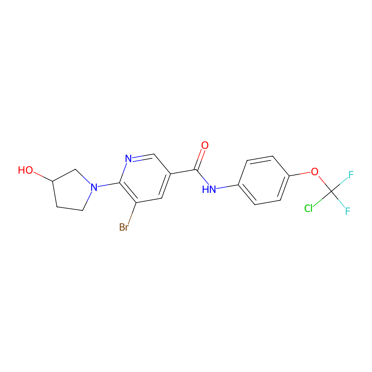 (R)-5-Bromo-N-(4-(chlorodifluoromethoxy)phenyl)-6-(3-hydroxypyrrolidin-1-yl)nicotinamide molecular structure, CAS 1491150-21-0