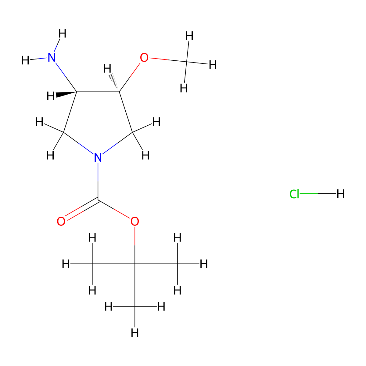 tert-Butyl trans-3-amino-4-methoxy-1-pyrrolidinecarboxylate hydrochloride molecular structure, CAS 1491150-62-9