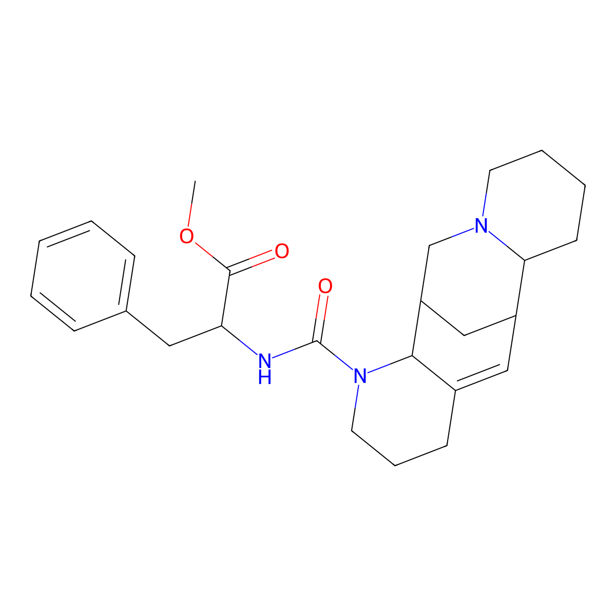 Methyl 2-(3,15-diazatetracyclo[7.7.1.02,7.010,15]heptadec-7-ene-3-carbonylamino)-3-phenylpropanoate molecular structure, CAS 1491161-65-9