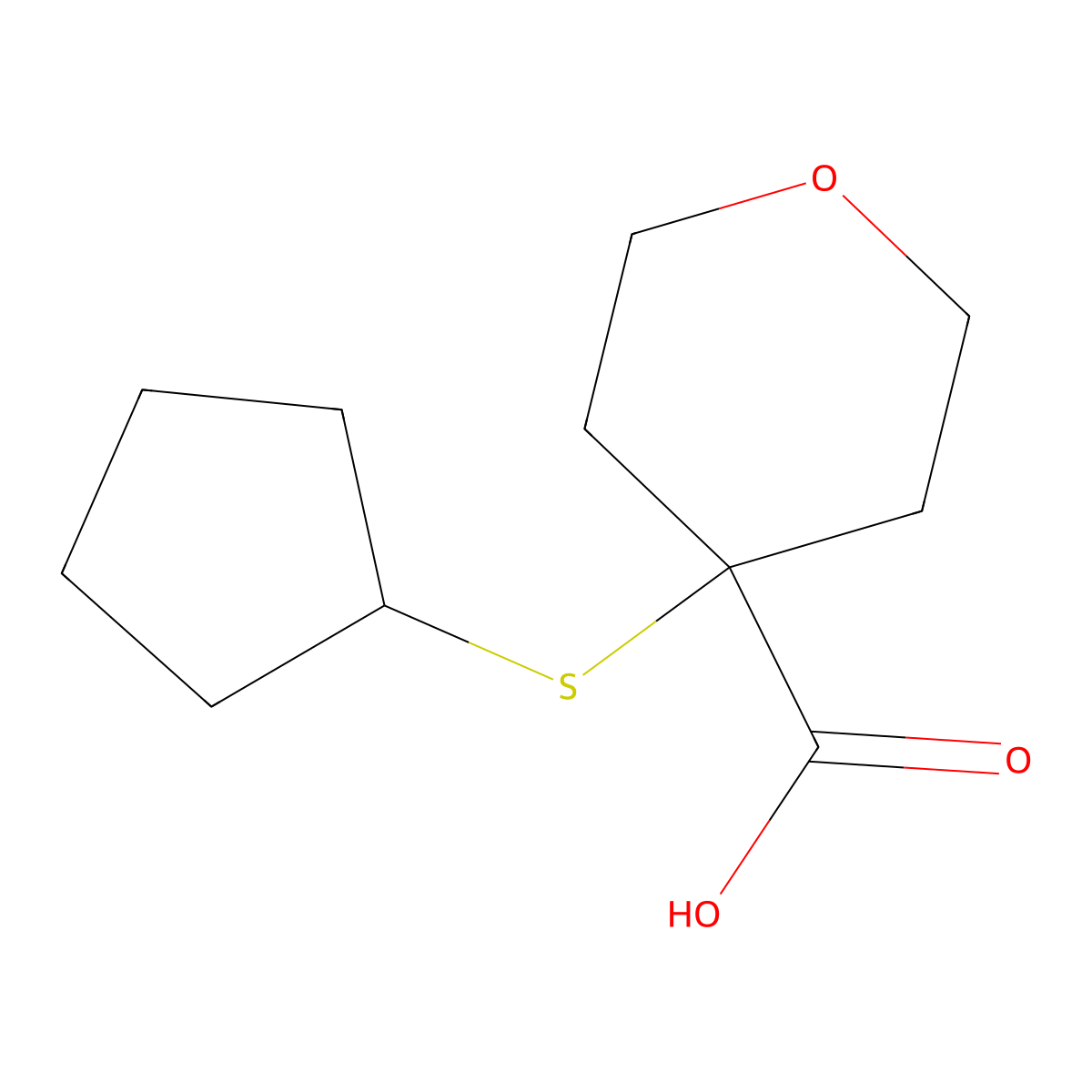 4-(Cyclopentylsulfanyl)oxane-4-carboxylic acid molecular structure, CAS 1491187-88-2