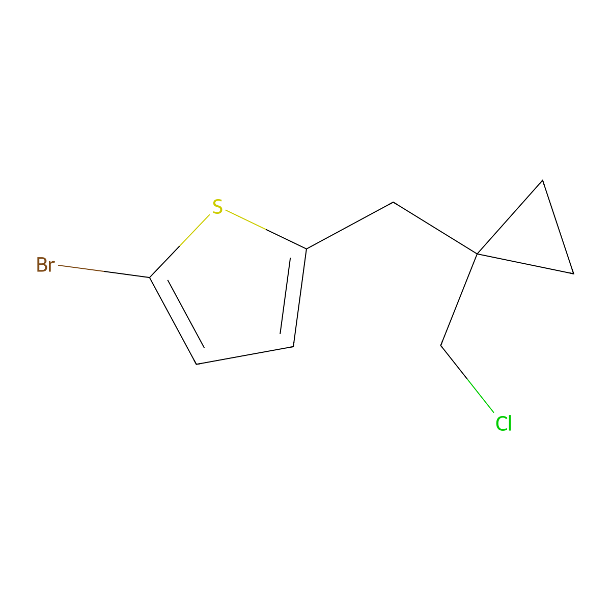 2-Bromo-5-{[1-(chloromethyl)cyclopropyl]methyl}thiophene molecular structure, CAS 1491190-00-1