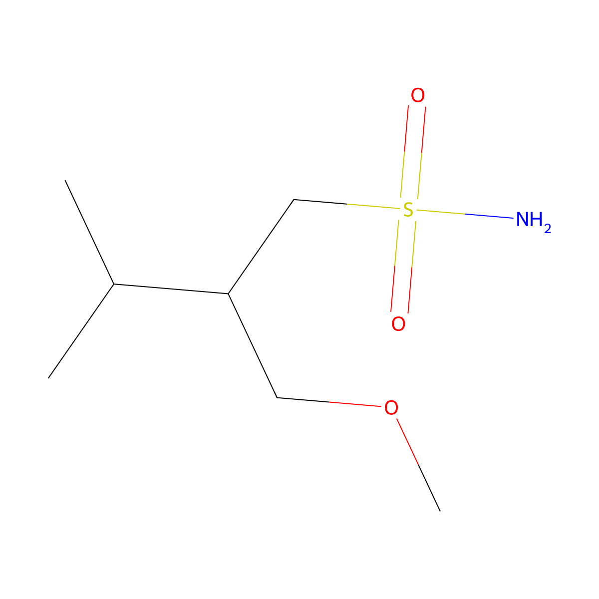 2-(Methoxymethyl)-3-methylbutane-1-sulfonamide molecular structure, CAS 1491227-47-4