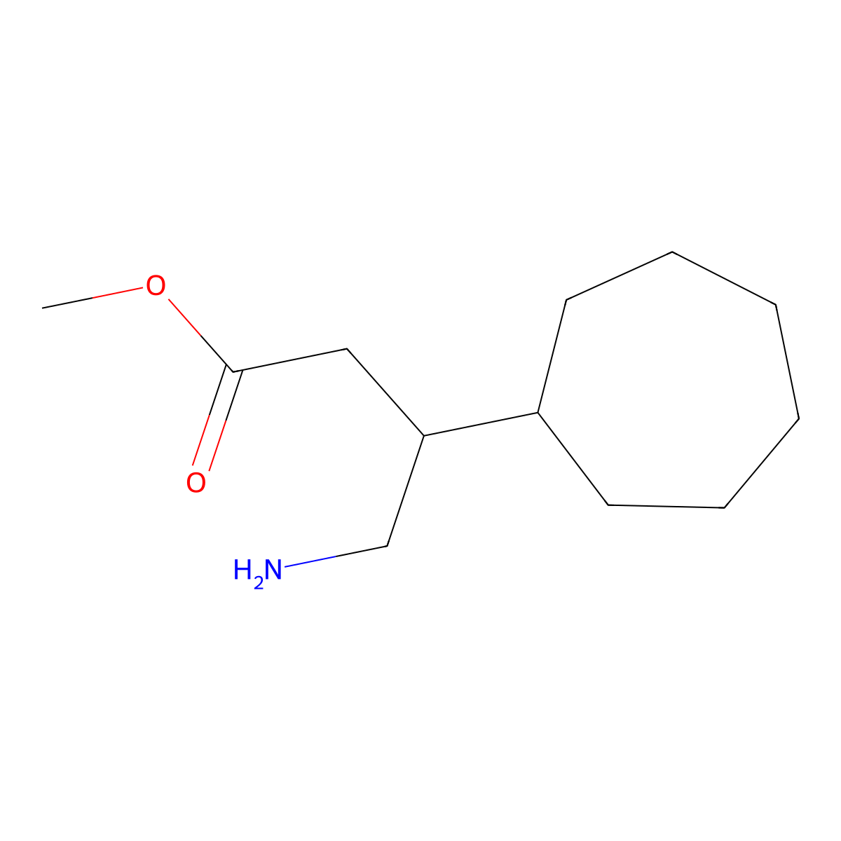 Methyl 4-amino-3-cycloheptylbutanoate molecular structure, CAS 1491350-64-1