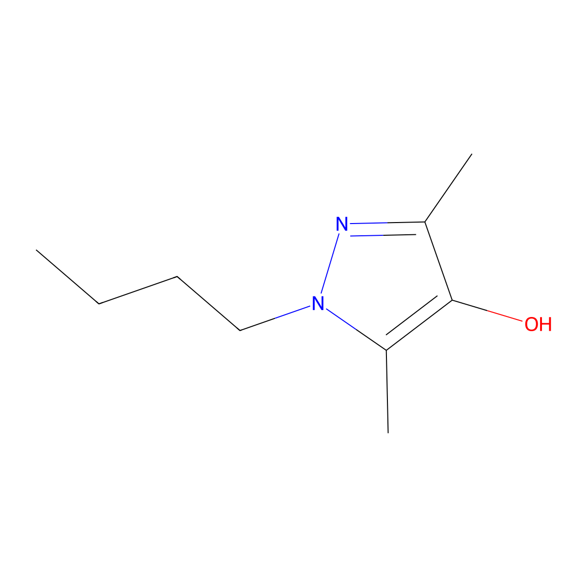 1-butyl-3,5-dimethyl-1H-pyrazol-4-ol molecular structure, CAS 1491374-79-8