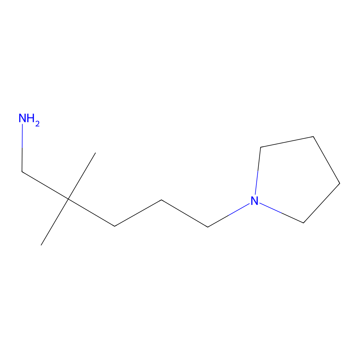 2,2-Dimethyl-5-(pyrrolidin-1-yl)pentan-1-amine molecular structure, CAS 1491395-25-5