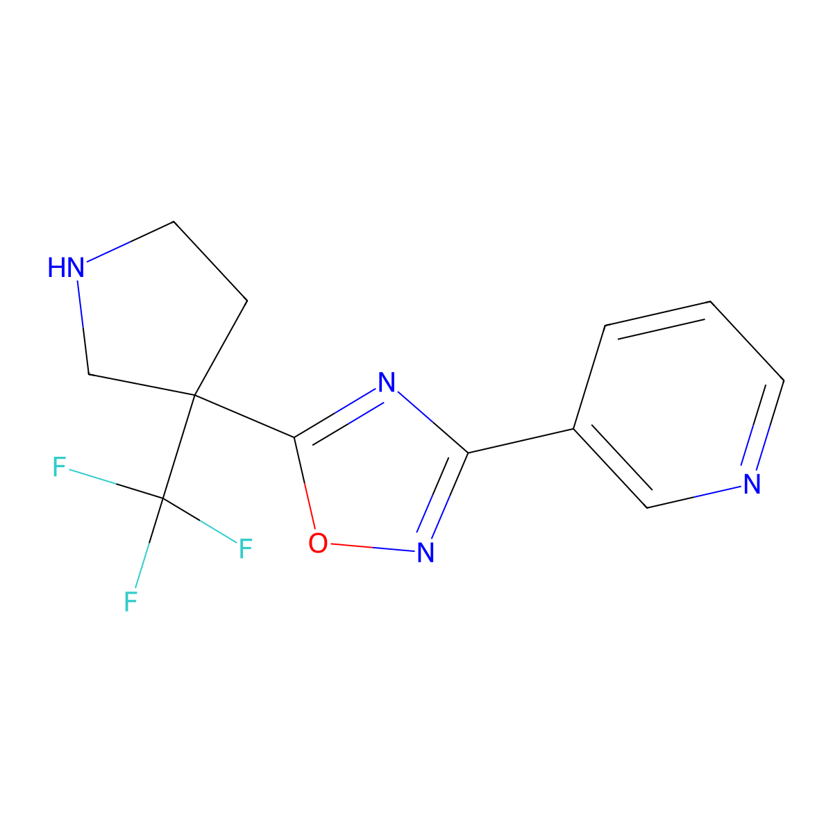 3-{5-[3-(Trifluoromethyl)pyrrolidin-3-yl]-1,2,4-oxadiazol-3-yl}pyridine molecular structure, CAS 1491431-02-7