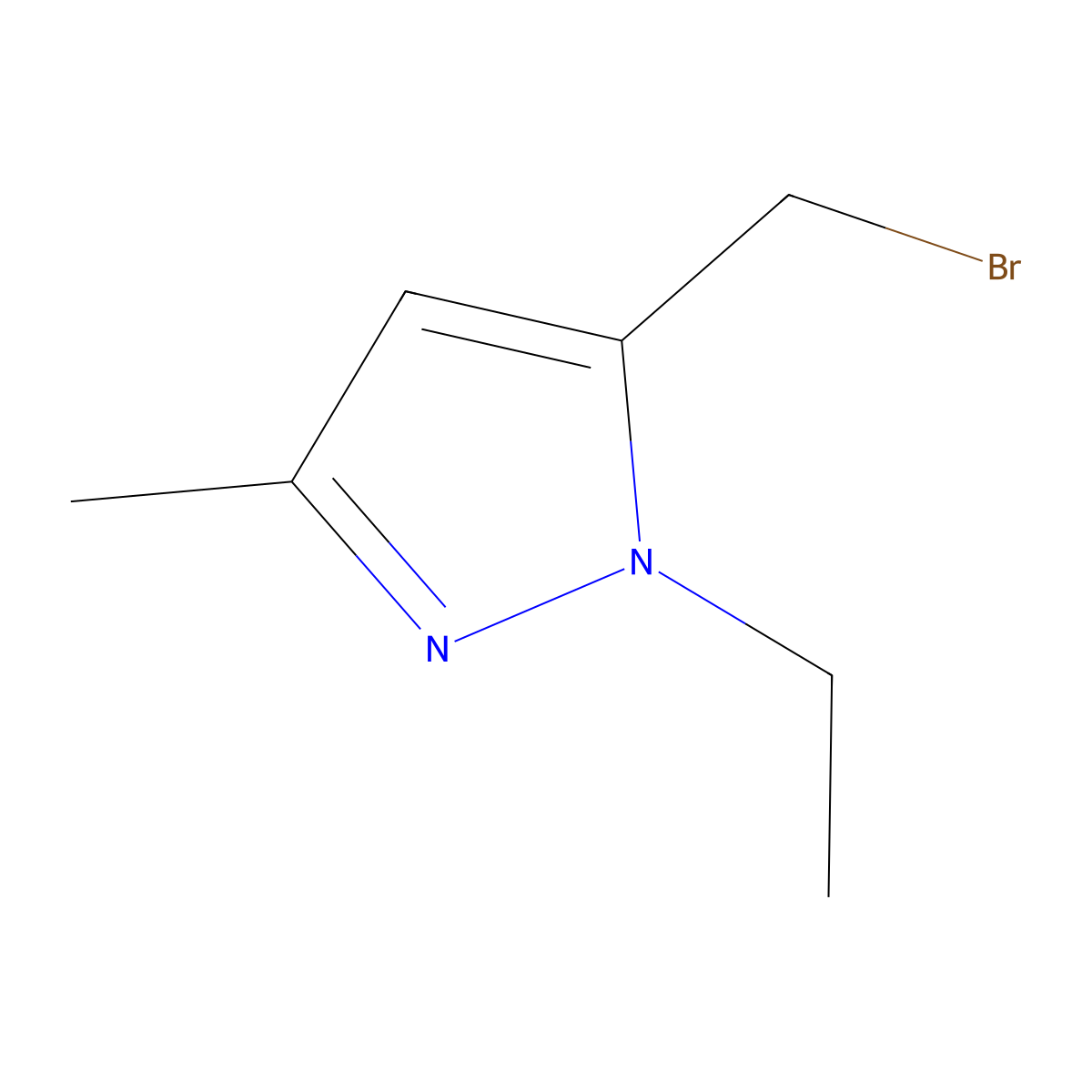 5-(bromomethyl)-1-ethyl-3-methyl-1H-pyrazole molecular structure, CAS 1491458-30-0