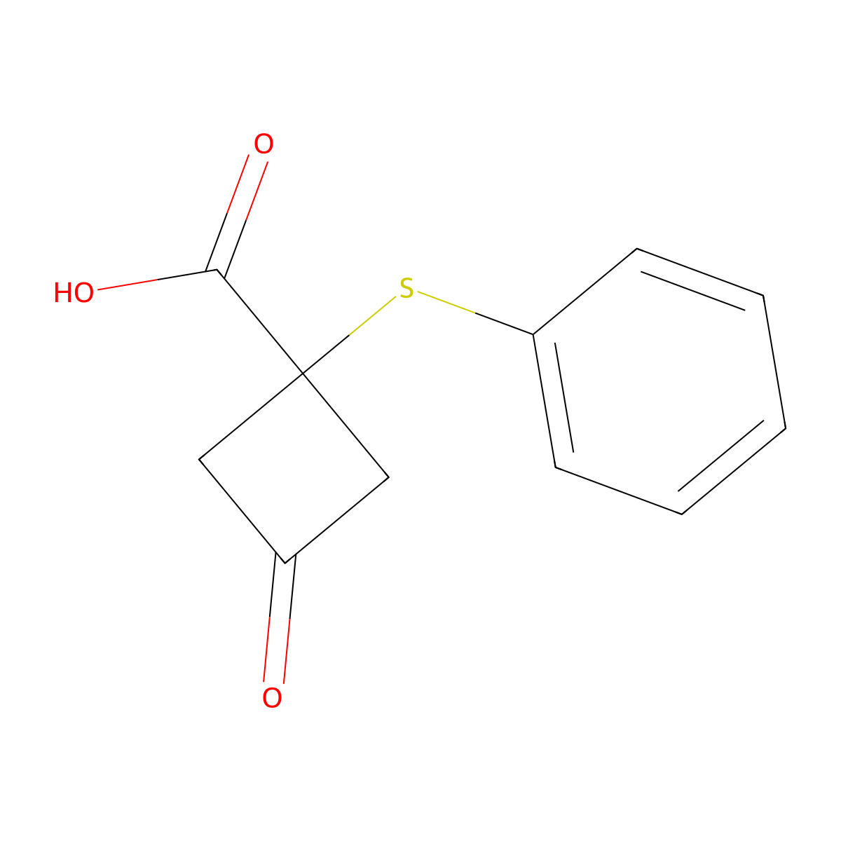 3-Oxo-1-(phenylsulfanyl)cyclobutane-1-carboxylic acid molecular structure, CAS 1491473-08-5