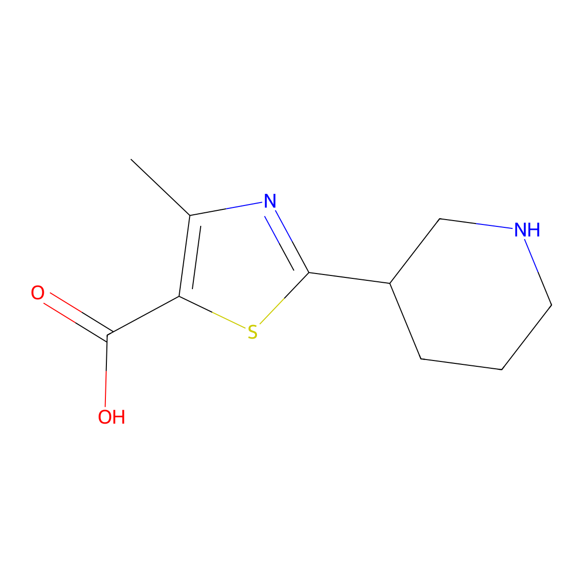 4-Methyl-2-(piperidin-3-yl)thiazole-5-carboxylic acid molecular structure, CAS 1491498-19-1