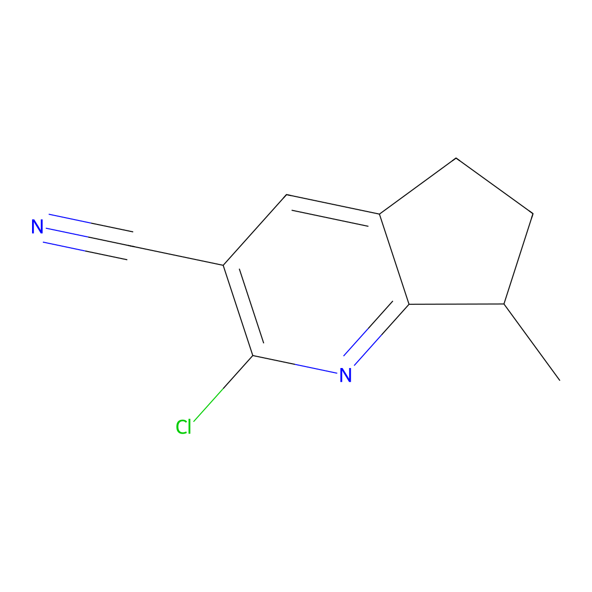 2-chloro-7-methyl-6,7-dihydro-5H-cyclopenta(b)pyridine-3-carbonitrile molecular structure, CAS 1491499-01-4