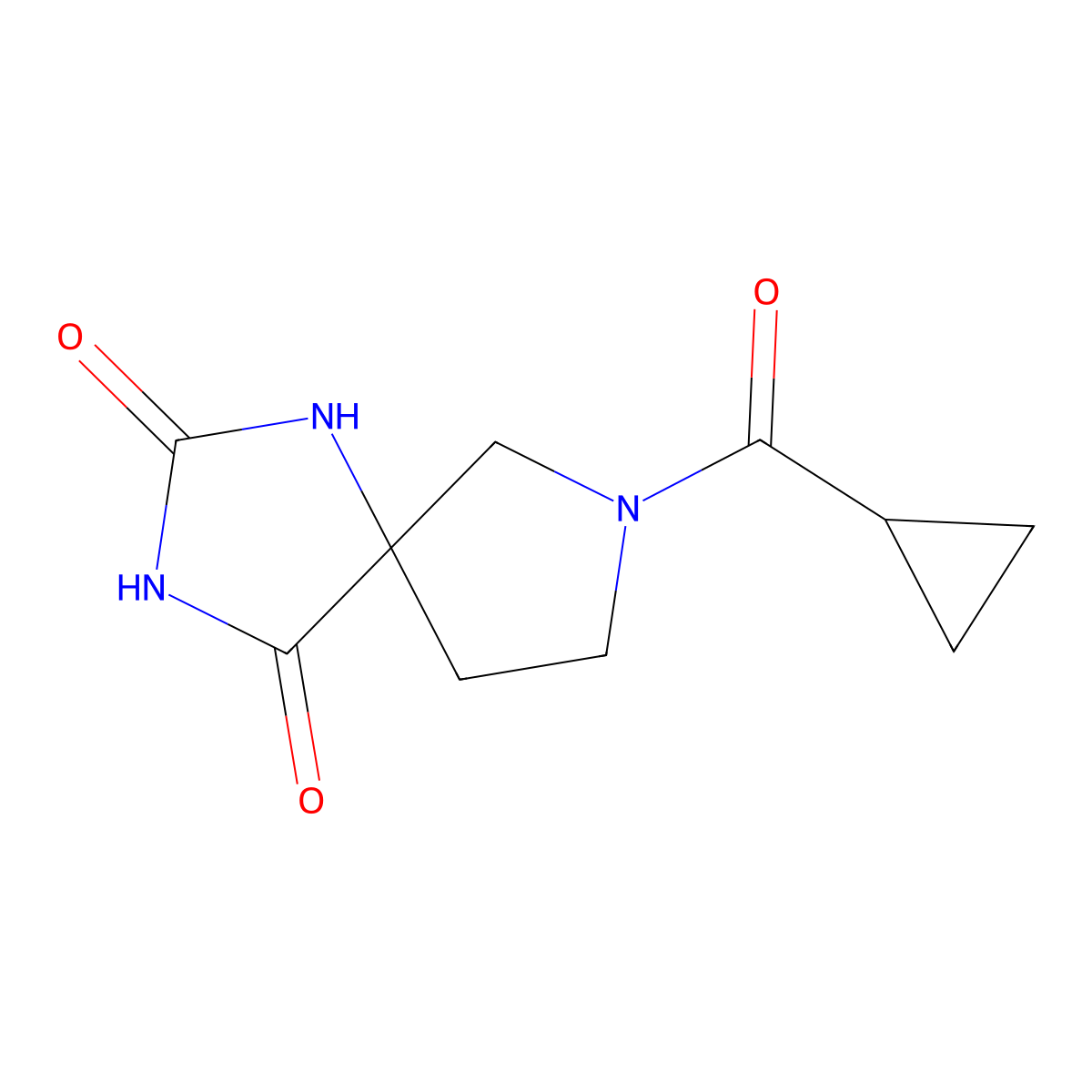 7-Cyclopropanecarbonyl-1,3,7-triazaspiro[4.4]nonane-2,4-dione molecular structure, CAS 1491534-59-8