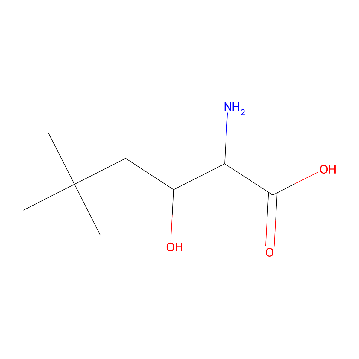 2-Amino-3-hydroxy-5,5-dimethylhexanoic acid molecular structure, CAS 1491665-59-8