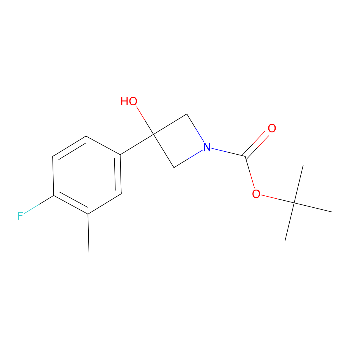 1,1-Dimethylethyl 3-(4-fluoro-3-methylphenyl)-3-hydroxy-1-azetidinecarboxylate molecular structure, CAS 1491668-35-9