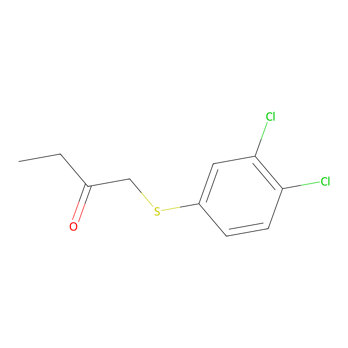 1-((3,4-Dichlorophenyl)thio)butan-2-one molecular structure, CAS 1491677-74-7