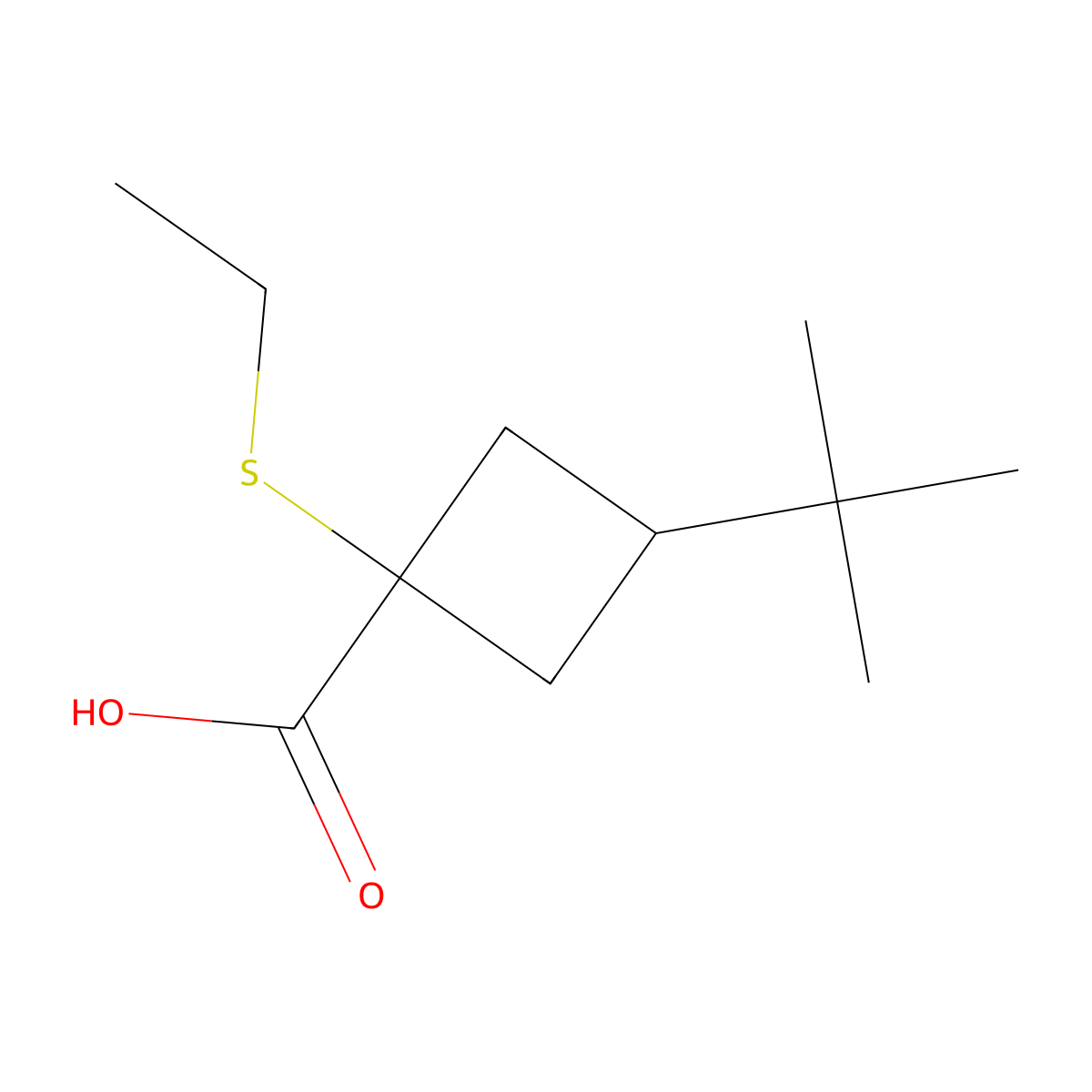 3-(Tert-butyl)-1-(ethylthio)cyclobutane-1-carboxylic acid molecular structure, CAS 1491759-83-1