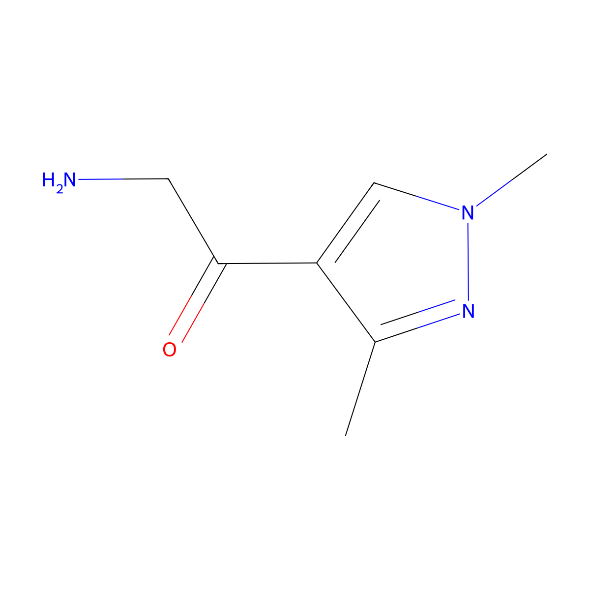 2-amino-1-(1,3-dimethyl-1H-pyrazol-4-yl)ethan-1-one molecular structure, CAS 1491791-93-5