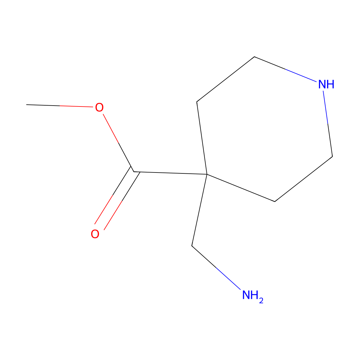 Methyl 4-(aminomethyl)piperidine-4-carboxylate molecular structure, CAS 1491811-29-0
