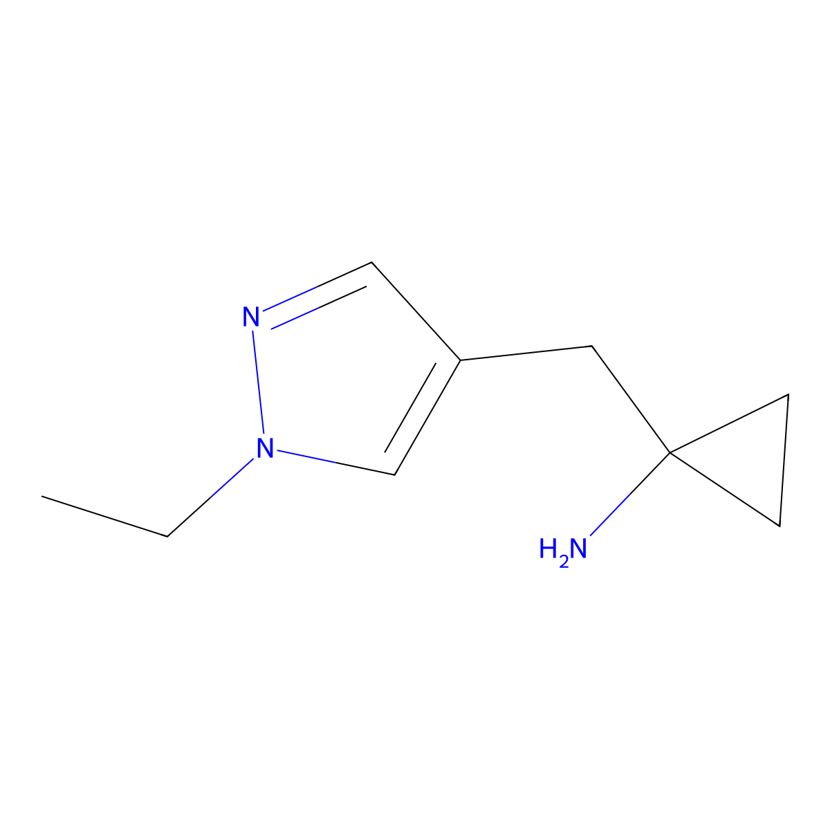 1-((1-Ethyl-1h-pyrazol-4-yl)methyl)cyclopropan-1-amine molecular structure, CAS 1491845-97-6
