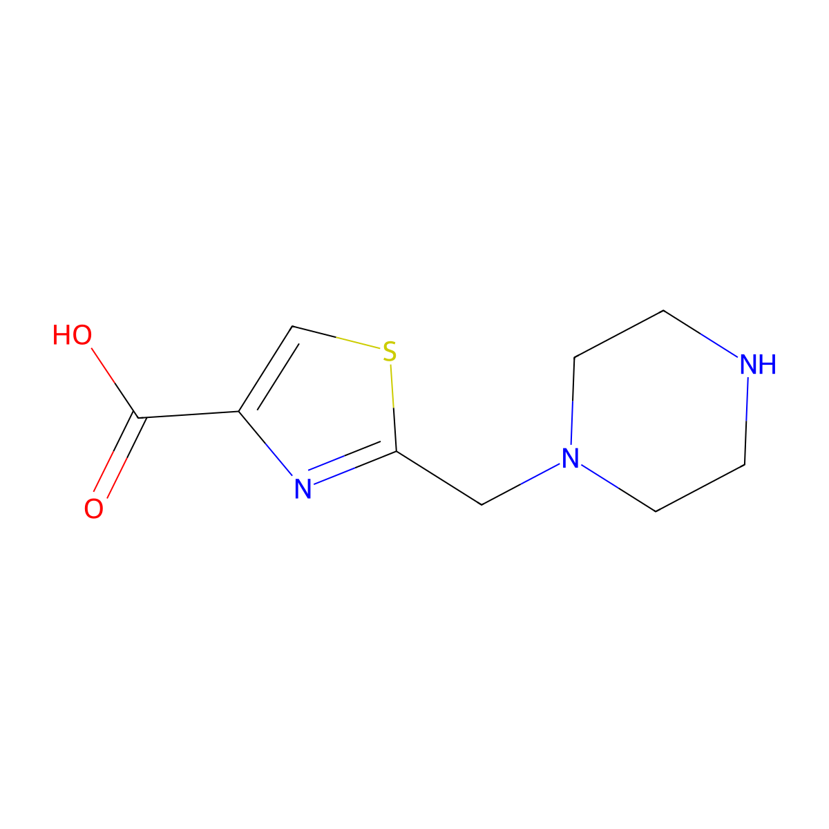 2-[(Piperazin-1-yl)methyl]-1,3-thiazole-4-carboxylic acid molecular structure, CAS 1491896-88-8
