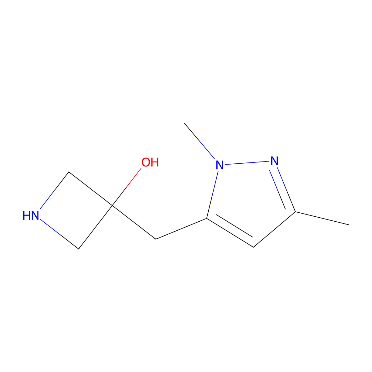 3-((1,3-Dimethyl-1h-pyrazol-5-yl)methyl)azetidin-3-ol molecular structure, CAS 1491930-40-5