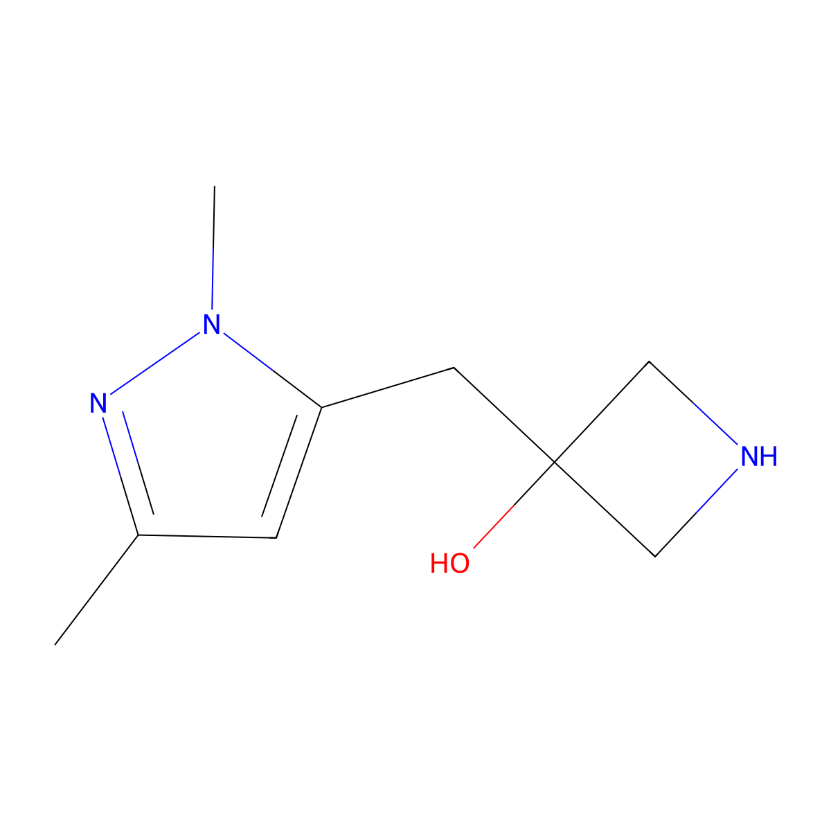 3-((1,3-Dimethyl-1h-pyrazol-5-yl)methyl)azetidin-3-ol molecular structure, CAS 1491930-40-5