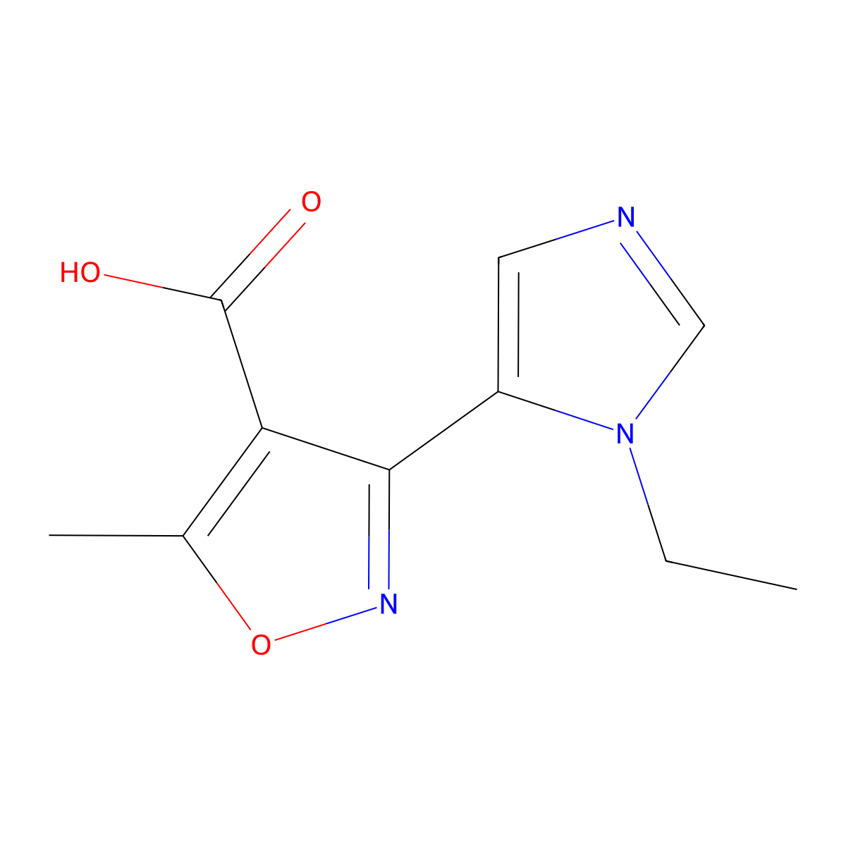 3-(1-Ethyl-1h-imidazol-5-yl)-5-methylisoxazole-4-carboxylic acid molecular structure, CAS 1491964-60-3