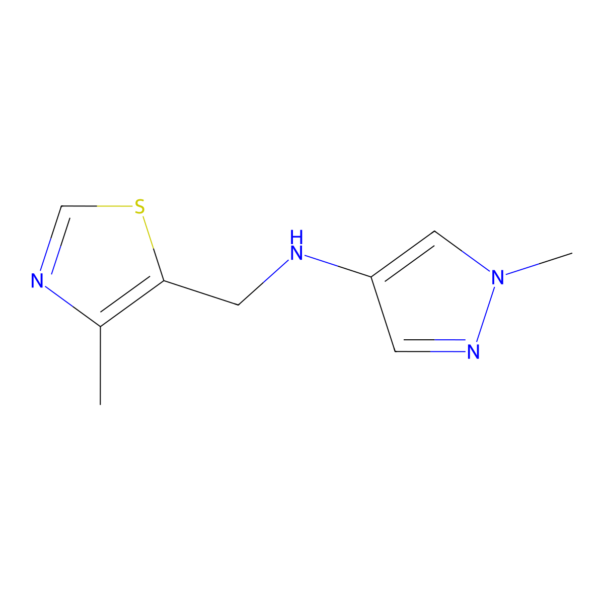 1-methyl-N-[(4-methyl-1,3-thiazol-5-yl)methyl]-1H-pyrazol-4-amine molecular structure, CAS 1491967-32-8
