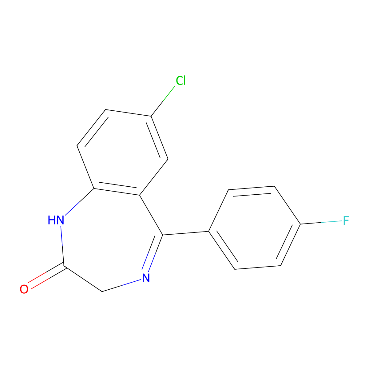 1,4-Benzodiazepin-2-one,5(4fph.. molecular structure, CAS 1492-96-2
