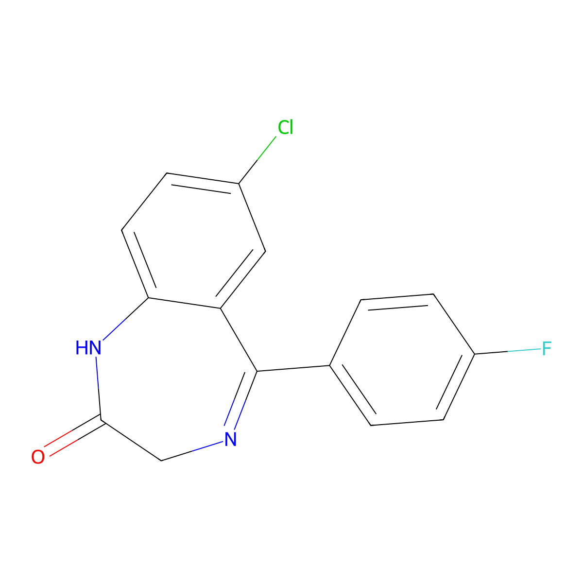 1,4-Benzodiazepin-2-one,5(4fph.. molecular structure, CAS 1492-96-2