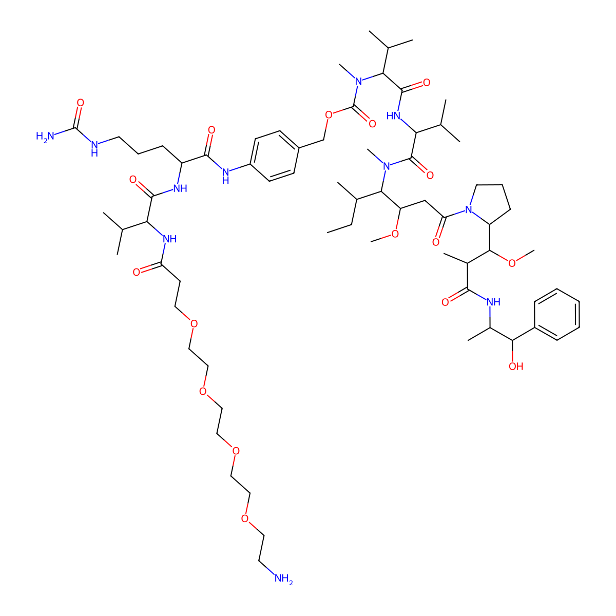 Amino-PEG4-Val-Cit-PAB-MMAE molecular structure, CAS 1492056-71-9