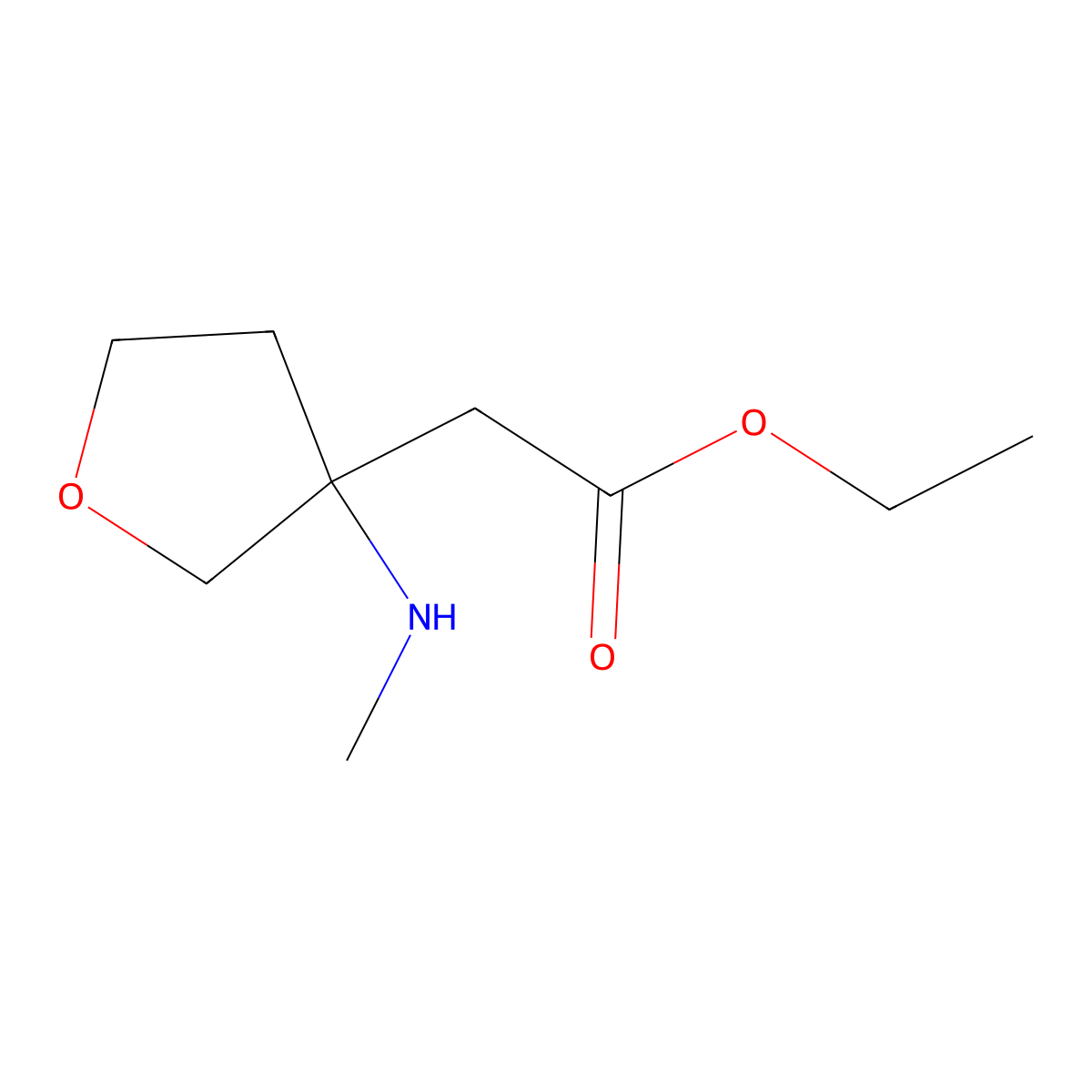 Ethyl 2-[3-(methylamino)oxolan-3-yl]acetate molecular structure, CAS 1492080-44-0