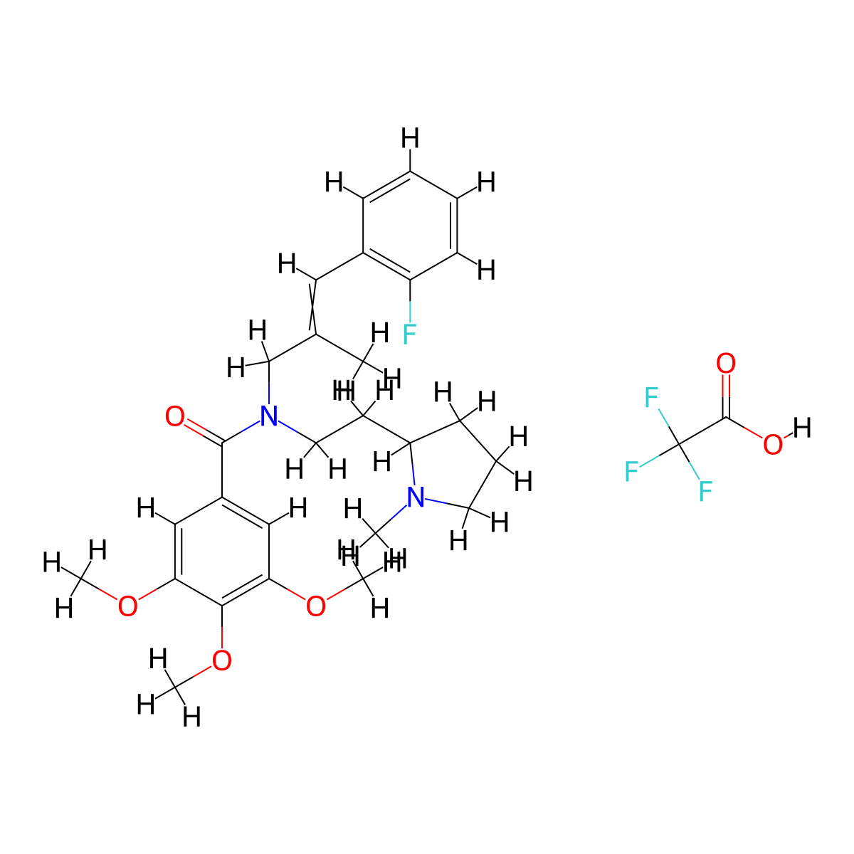 N-[3-(2-fluorophenyl)-2-methylprop-2-enyl]-3,4,5-trimethoxy-N-[2-(1-methylpyrrolidin-2-yl)ethyl]benzamide;2,2,2-trifluoroacetic acid molecular structure, CAS 1492153-74-8