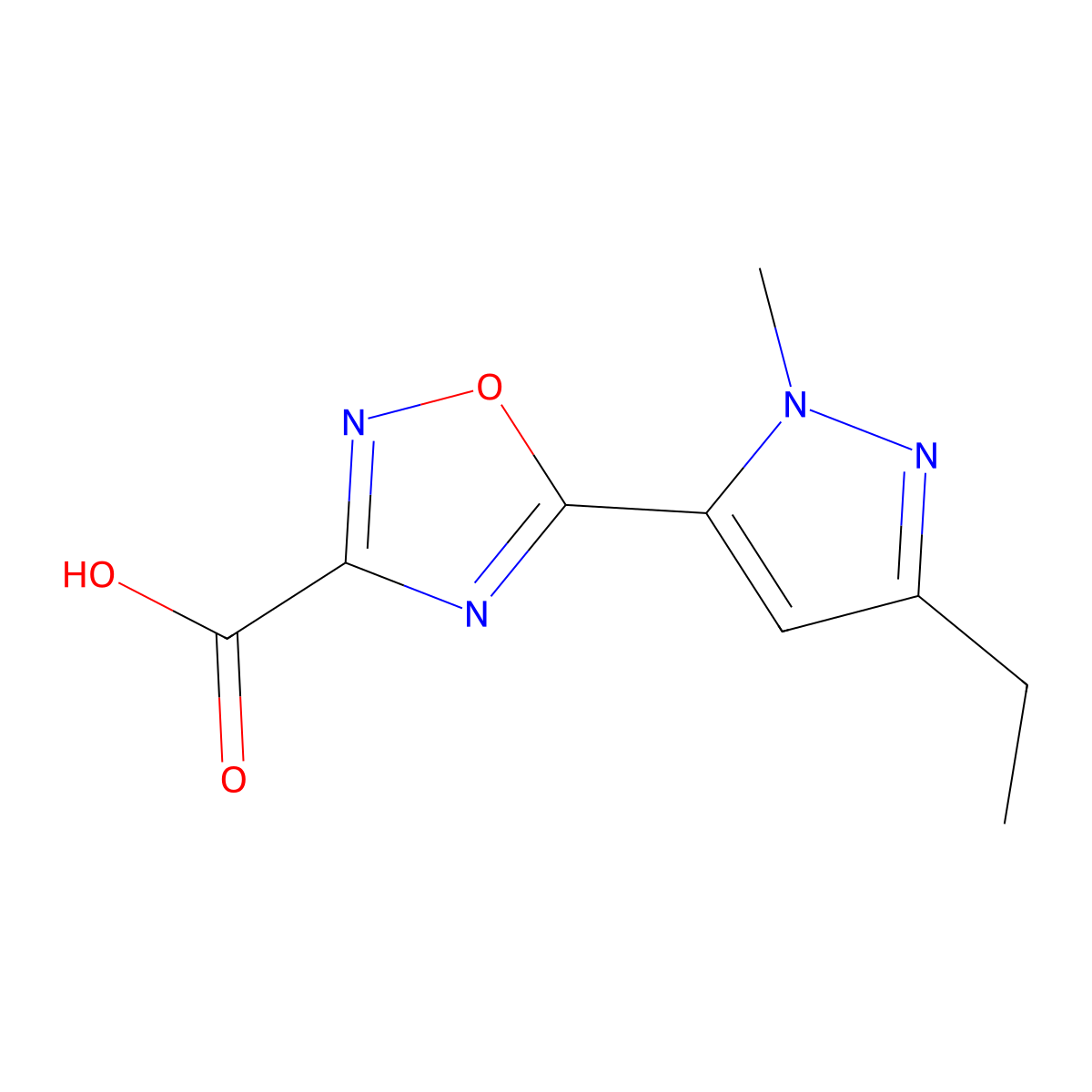 5-(3-Ethyl-1-methyl-1h-pyrazol-5-yl)-1,2,4-oxadiazole-3-carboxylic acid molecular structure, CAS 1492192-08-1