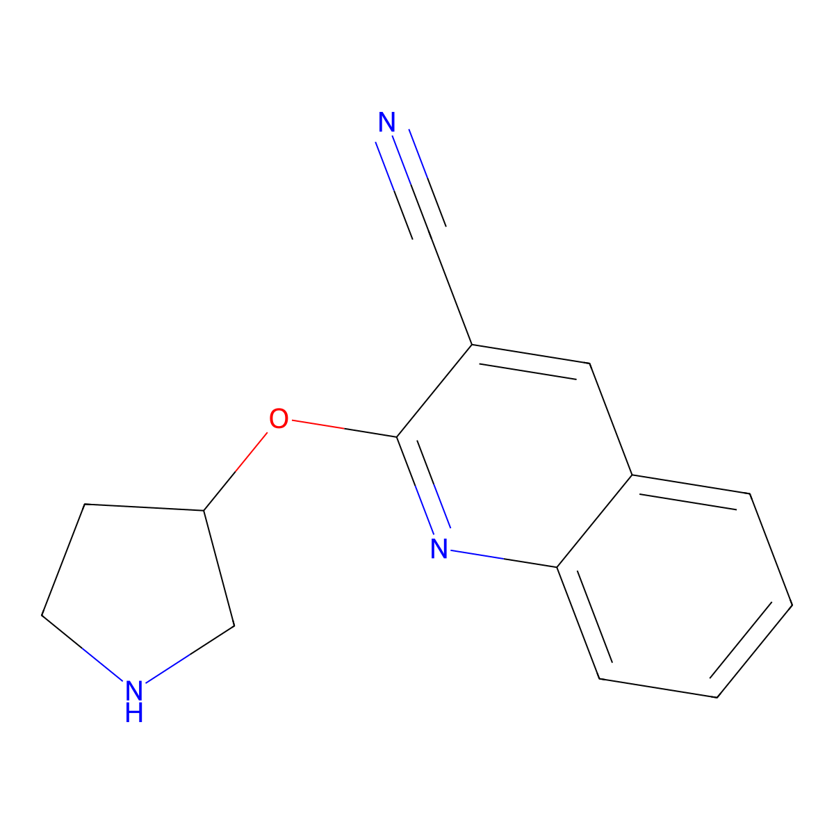 2-(Pyrrolidin-3-yloxy)quinoline-3-carbonitrile molecular structure, CAS 1492216-39-3