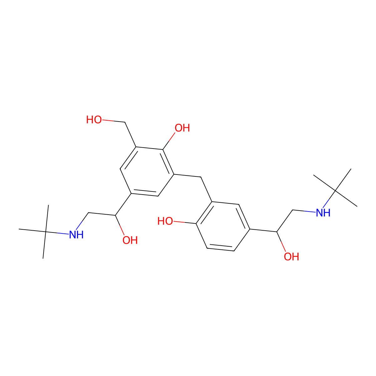 4-(2-(tert-Butylamino)-1-hydroxyethyl)-2-(5-(2-(tert-butylamino)-1-hydroxyethyl)-2-hydroxybenzyl)-6-(hydroxymethyl)phenol molecular structure, CAS 149222-15-1