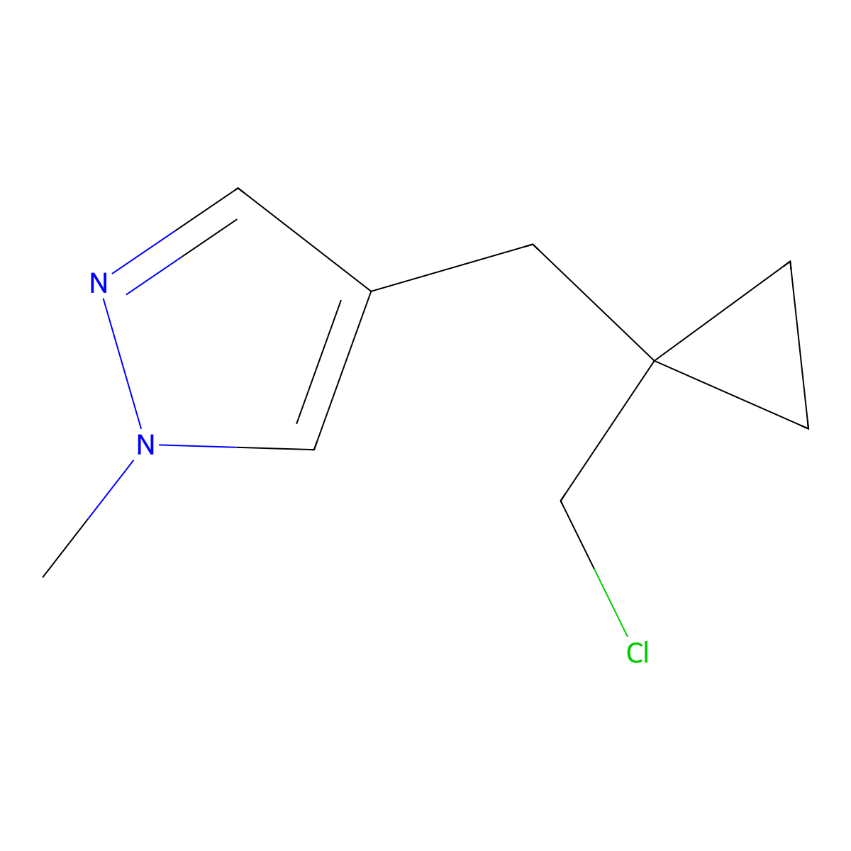 4-((1-(Chloromethyl)cyclopropyl)methyl)-1-methyl-1h-pyrazole molecular structure, CAS 1492228-84-8