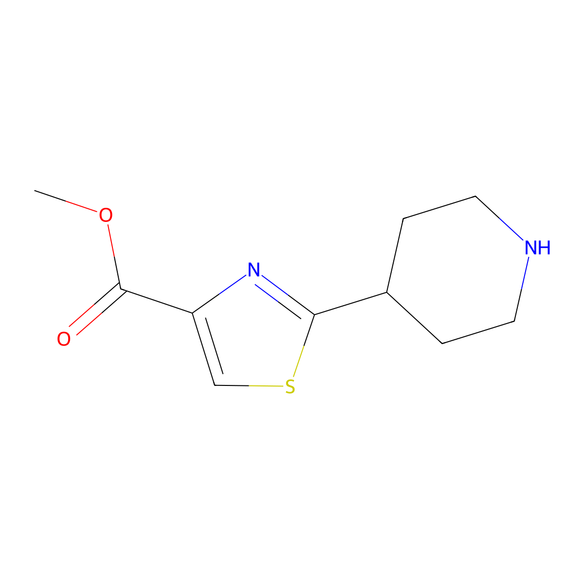Methyl 2-(piperidin-4-yl)thiazole-4-carboxylate molecular structure, CAS 1492244-69-5