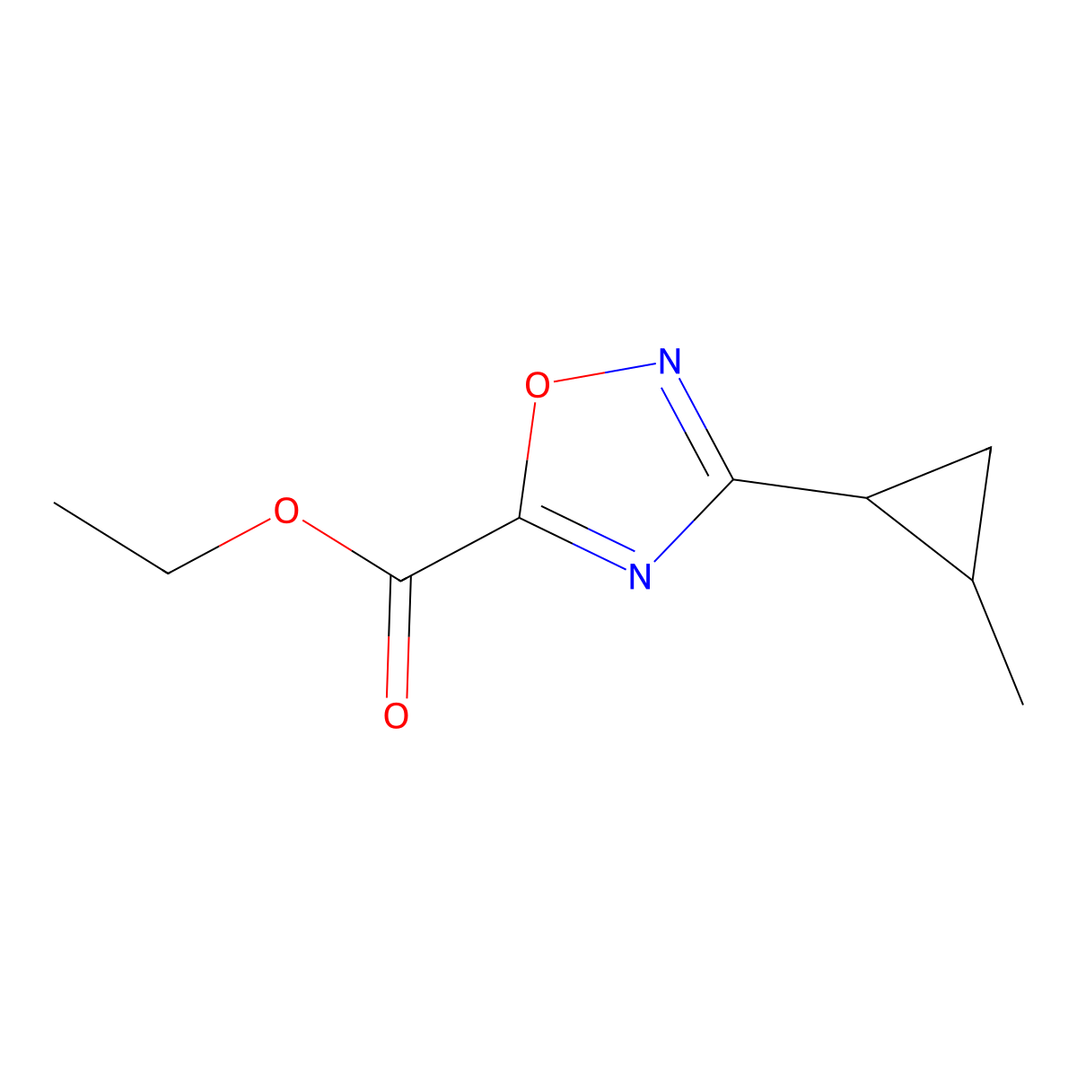 Ethyl 3-(2-methylcyclopropyl)-1,2,4-oxadiazole-5-carboxylate molecular structure, CAS 1492251-72-5