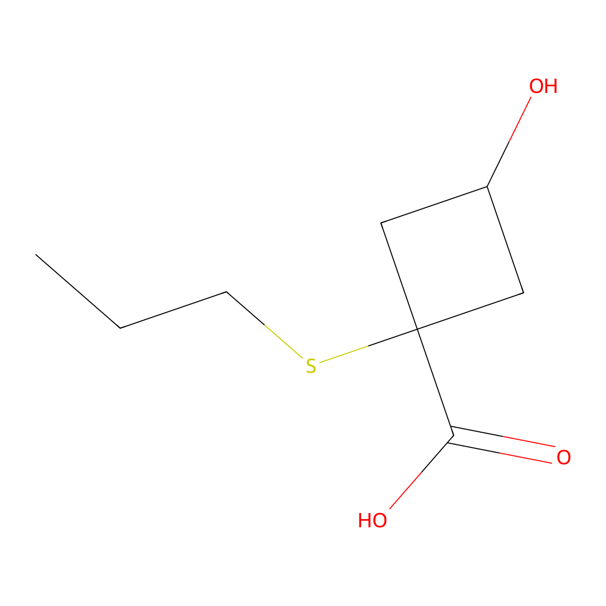 3-Hydroxy-1-(propylthio)cyclobutane-1-carboxylic acid molecular structure, CAS 1492269-82-5